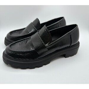 Zara Lug Sole Loafers Women Size 37 Black Leather Croc Platform Casual Shoes